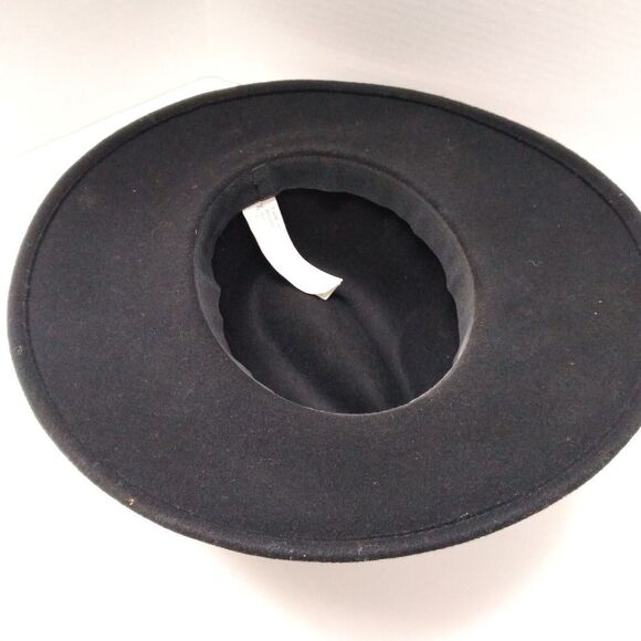 black wool felt fedora hat with black and white braided belt band - Picture 8 of 8